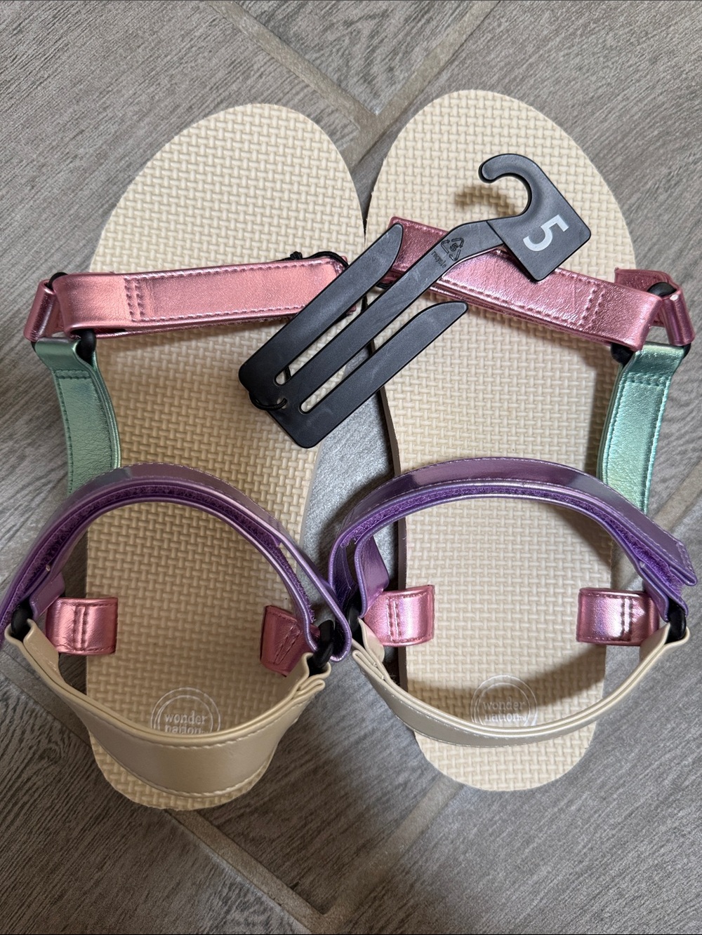 wonder nation Metallic Pink, Purple & Mint Kids Sandals - Size 5